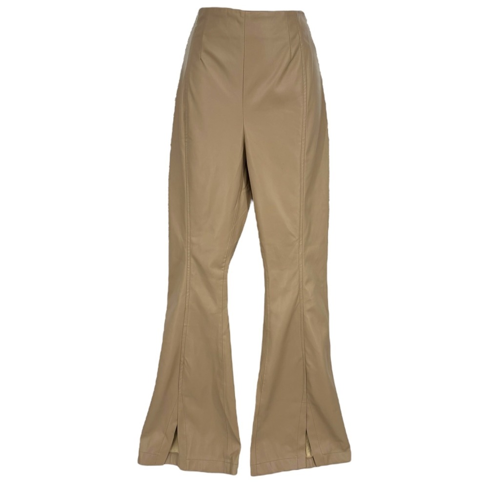 Free People Real Deal Tan Vegan Leather High Rise Flare‎ Pants Split Hem 28 NWOT